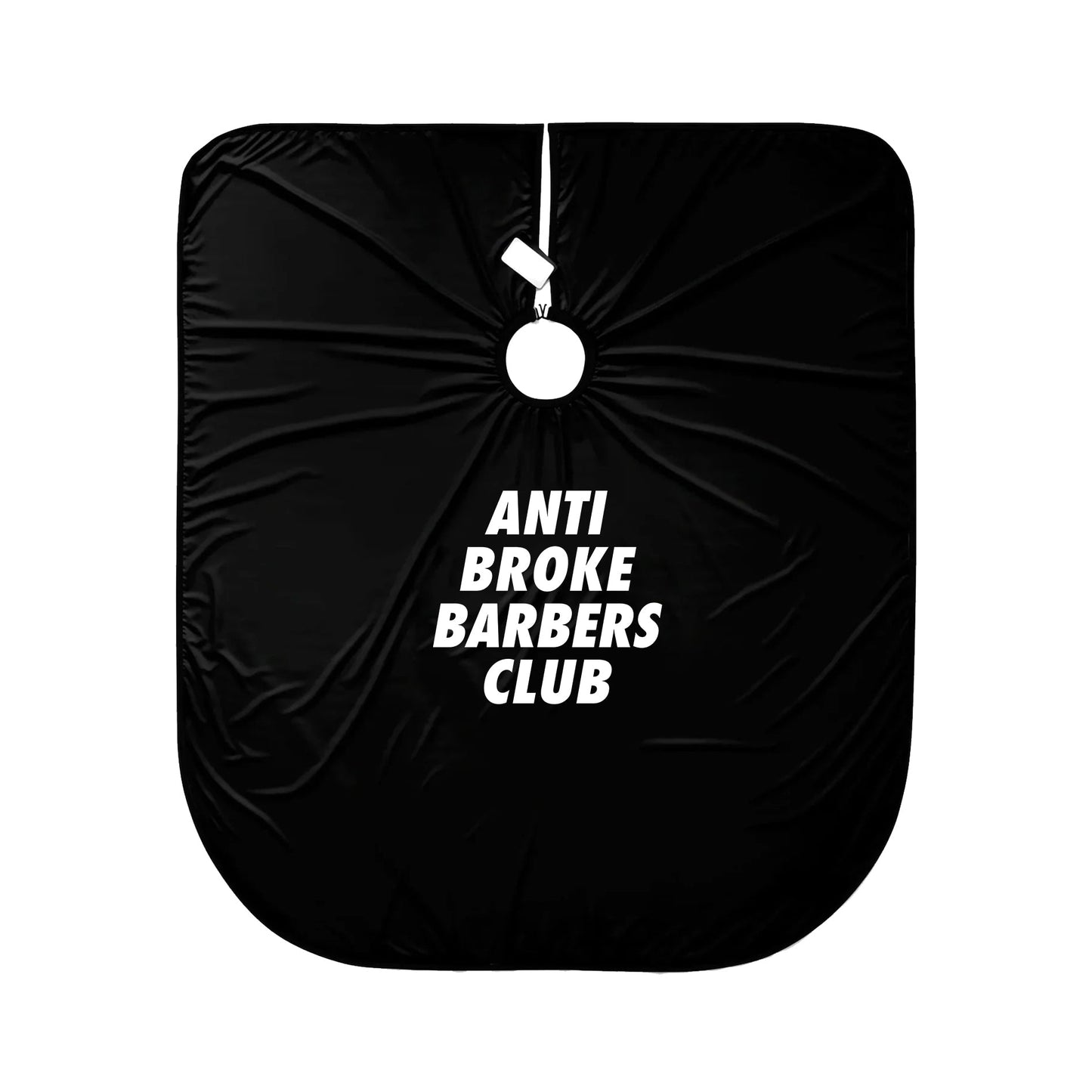 Anti Broke Barbers Club Black Waterproof Barber Cape White Logo