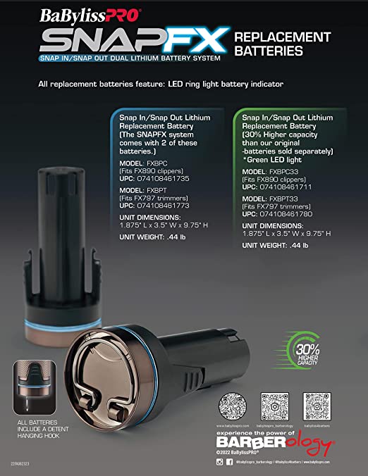 BaBylissPRO SNAPFX trimmer high capacity battery FXBPT33 lithium