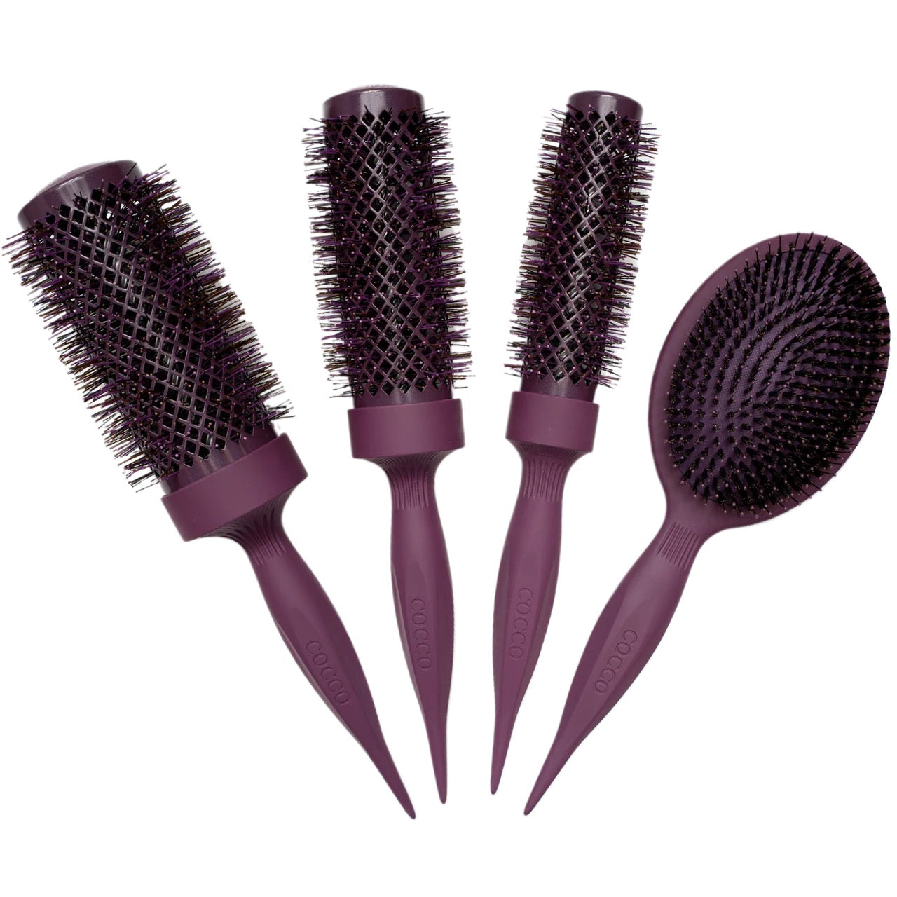 COCCO Aura Brush Set purple round brush and paddle brush