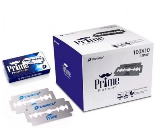 DORCO STP-301 BLUE PRIME PLATINUM DOUBLE EDGE RAZOR BLADES - 100 BLADES