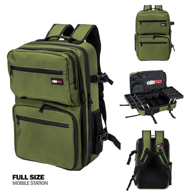 G&B PRO Cali Green full-size mobile barber workstation backpack