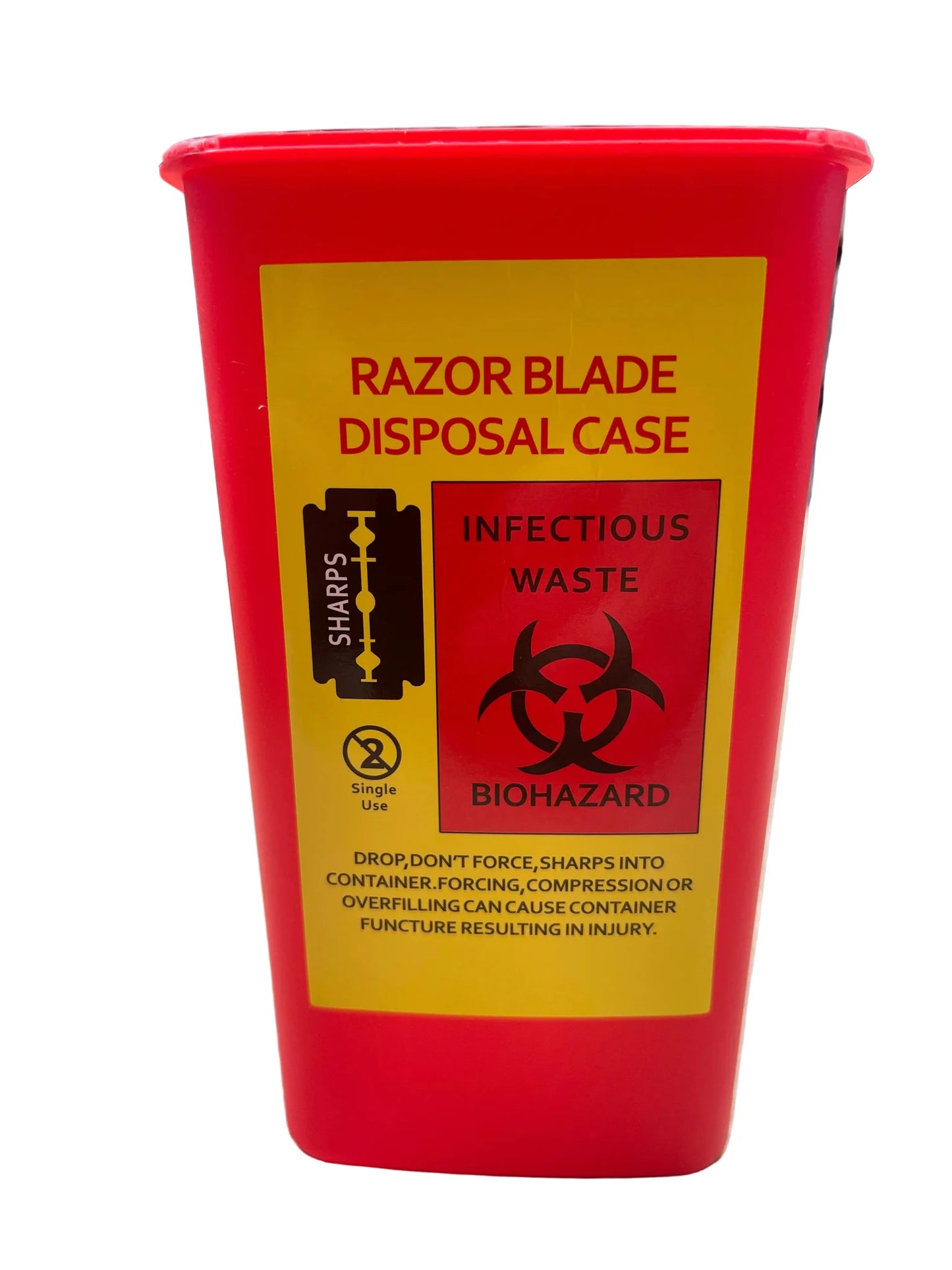 Red and black razor blade disposal case for barber sharps safety