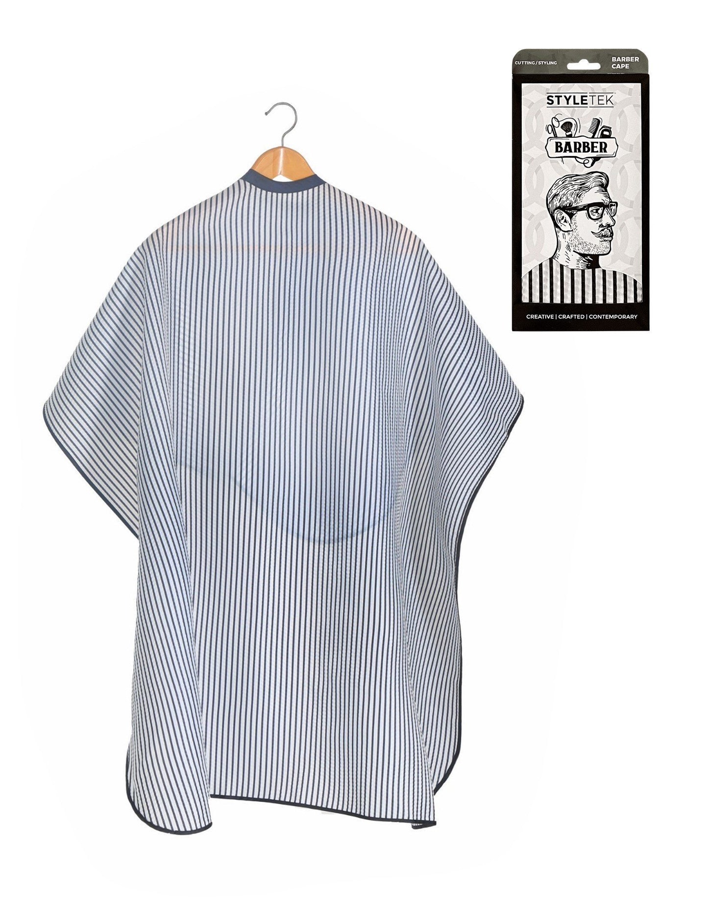 StyleTek Classic Pinstripe Barber Cape – Water Resistant, Pro Coverage