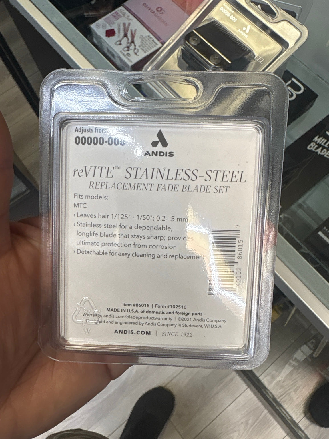 Andis reVITE 86015 replacement fade blade compatibility specifications and UPC