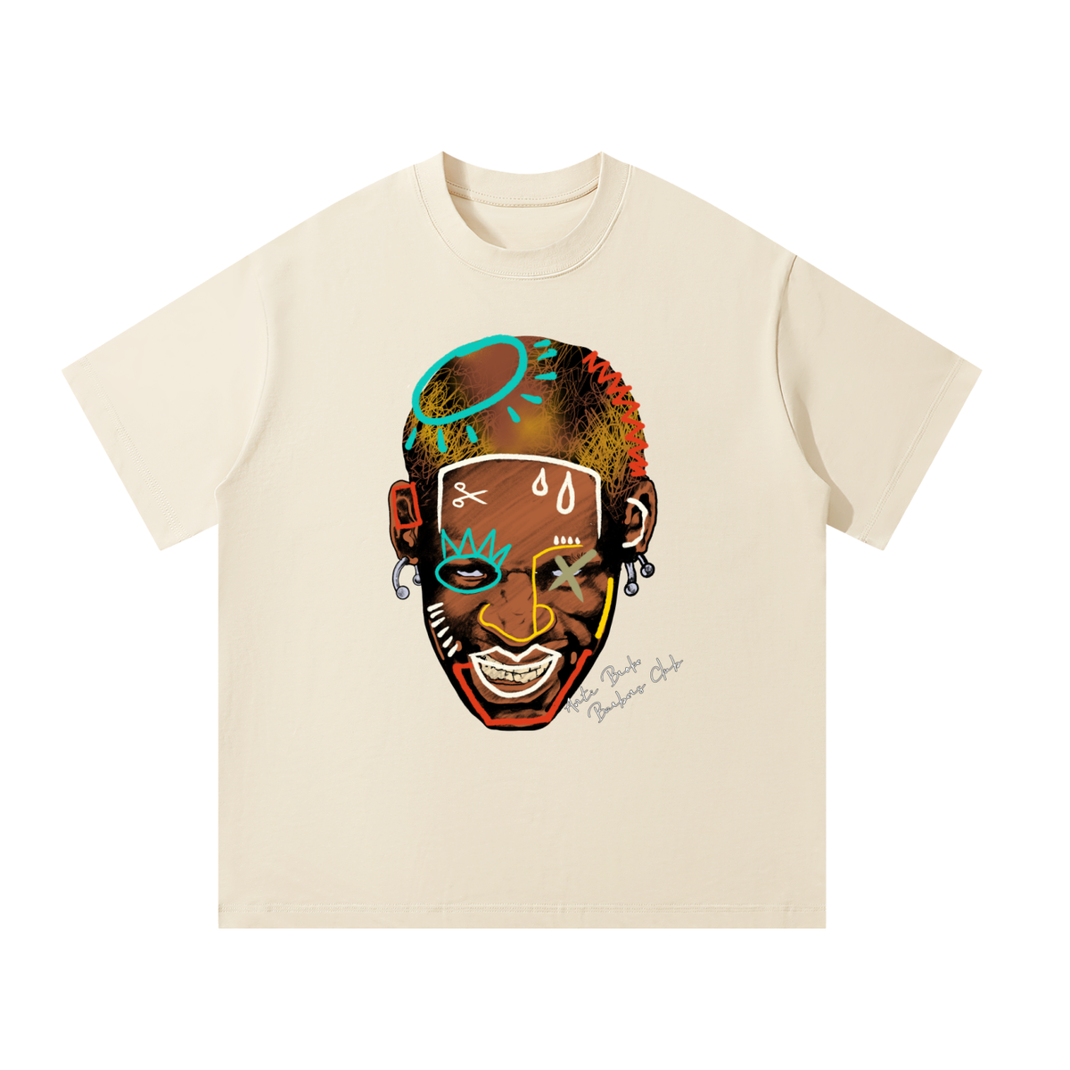 Anti Broke Barbers Club Basquiat Lineups Tee in off white Mild Apricot colorway