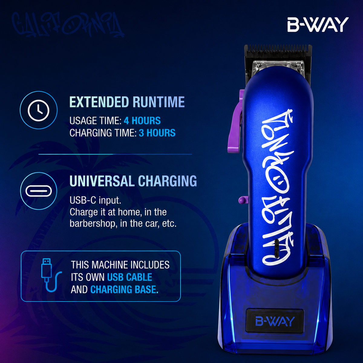 B-WAY California cordless clipper complete kit