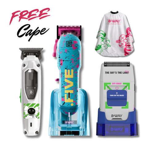 B-WAY New Five Shorty, T-Pro & OFF Shaver 3-in-1 Set + Cape complete barber set product view