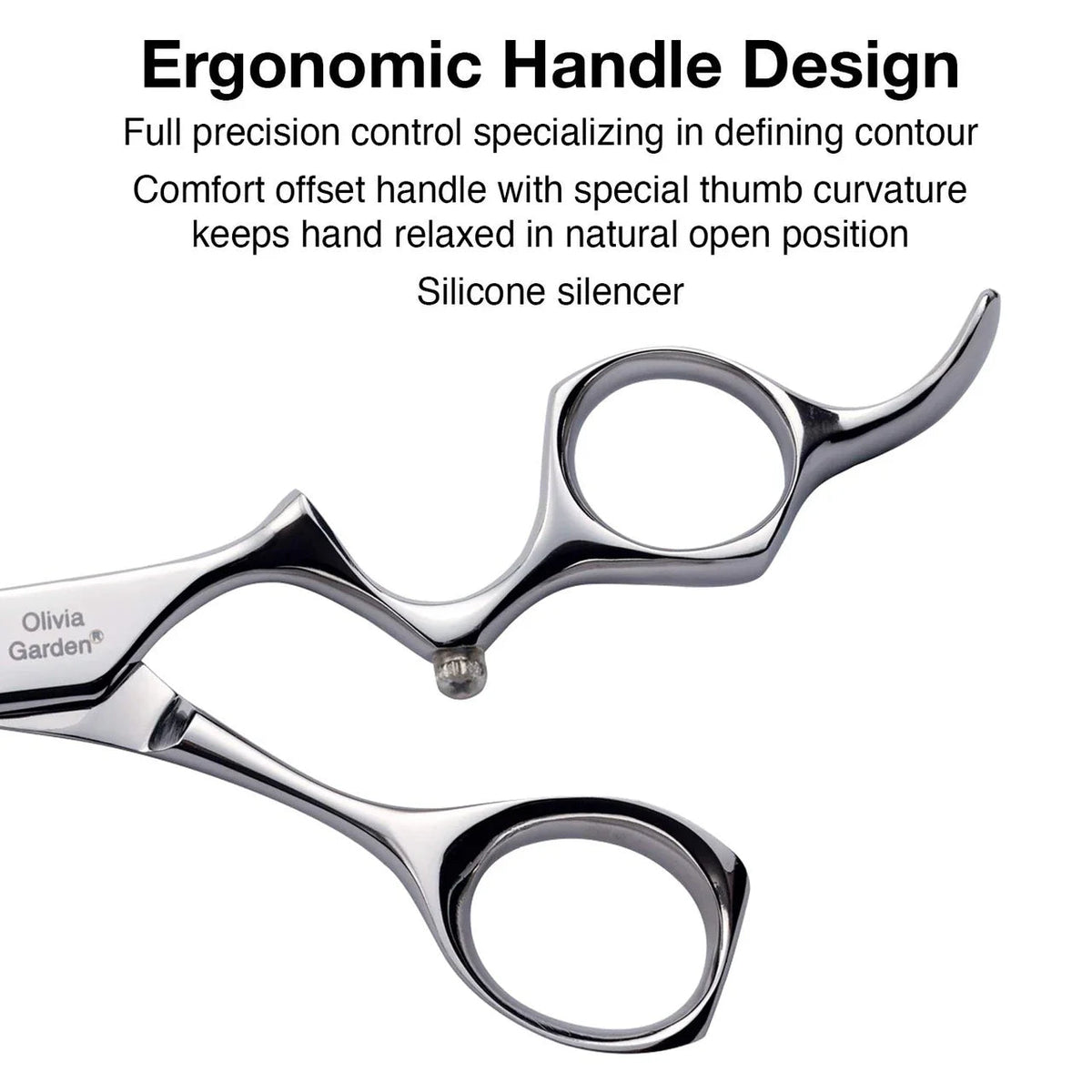 Olivia Garden PrecisionCut 6.5 inch shear ergonomic offset handle detail