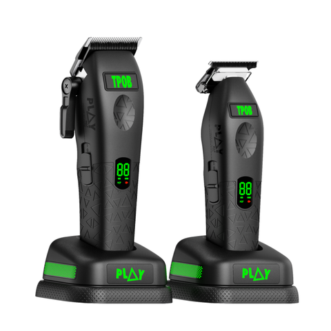 TPOB PLAY MAX TP1068 Blackout clipper and trimmer together on charging stands
