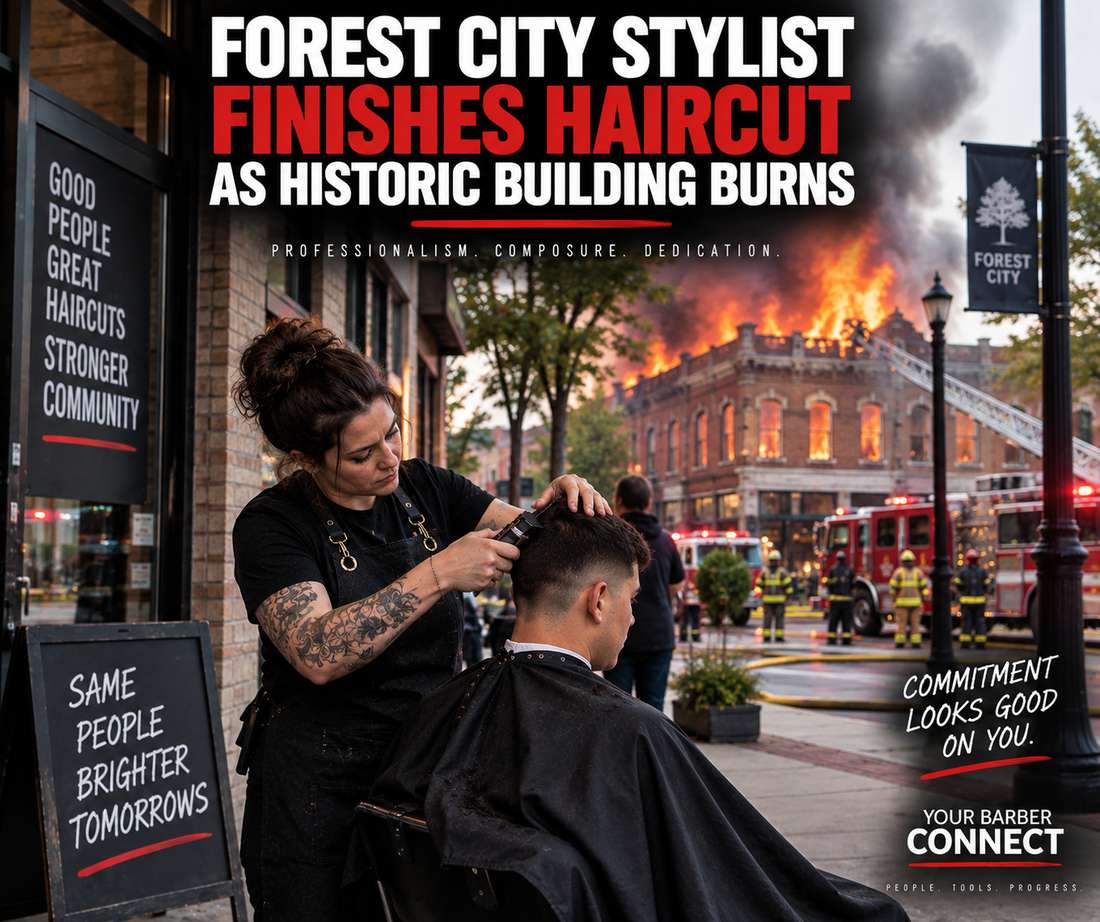 Your Barber Connect- Forest City Stylist Finishes Haircut as Historic Building Burns 