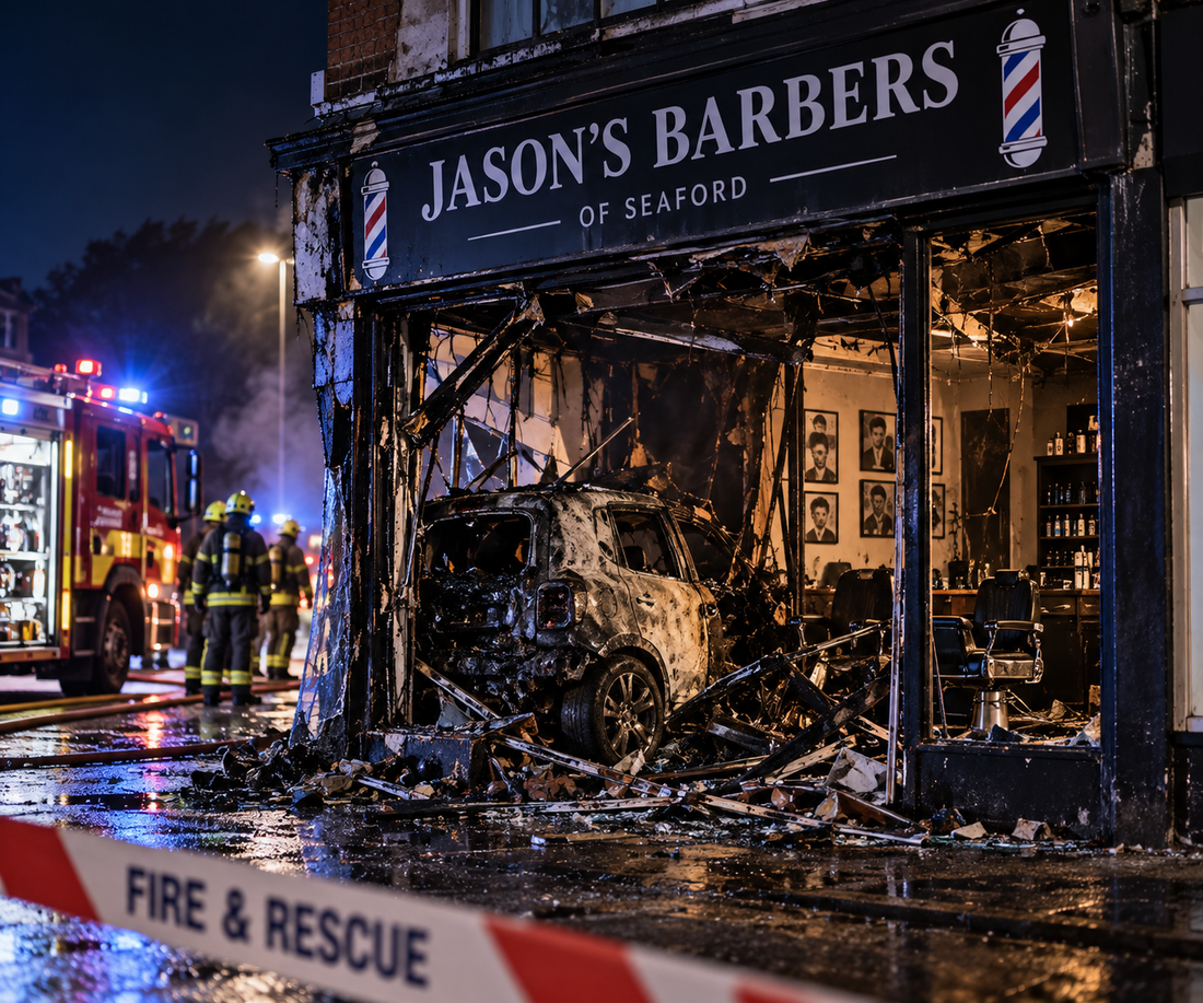 Your Barber Connect Car Crashes Into Seaford Barbershop, Sparking Fire That Guts Shops