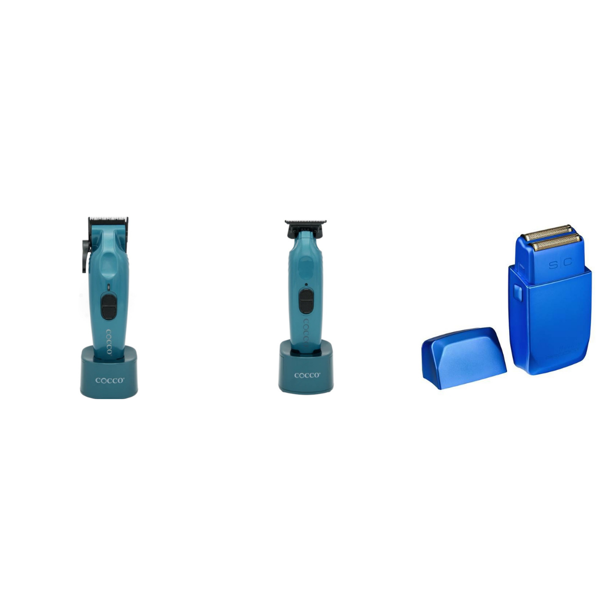 Dark Teal Pro Set 3-piece bundle: Cocco Hyper Veloce clipper, Cocco trimmer, StyleCraft Prodigy blue shaver