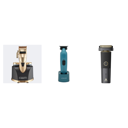 Premium All-Metal Trio 3-piece bundle: BaBylissPRO SnapFX Gold clipper, Cocco Hyper Veloce trimmer, Andis reSURGE shaver
