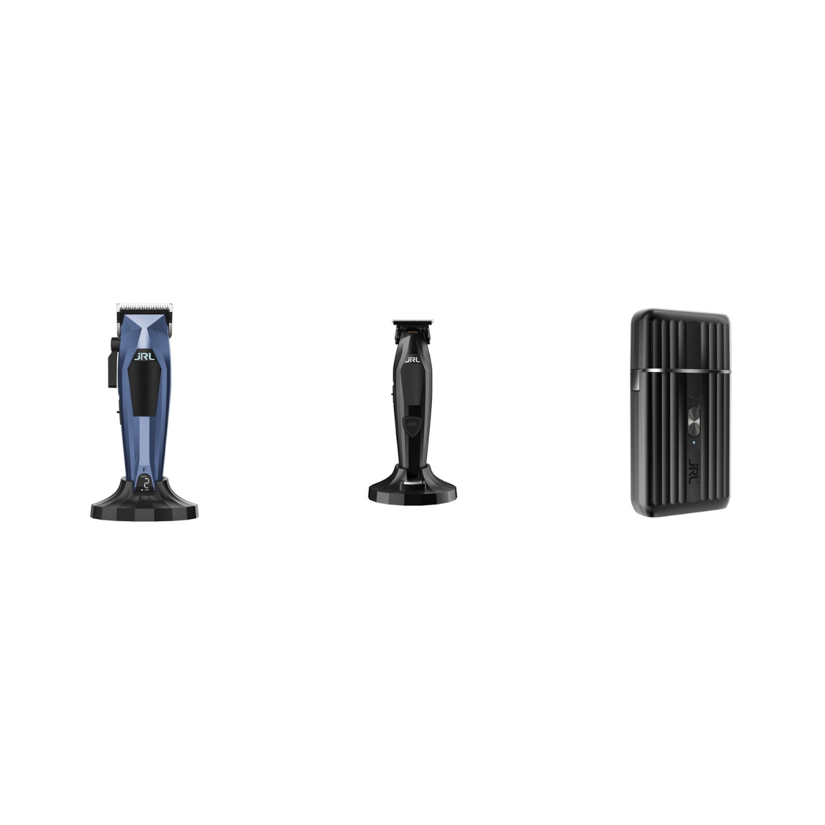 JRL Pro Trio 3-piece bundle: JRL 3000C Compact blue clipper, JRL Diamante black trimmer, JRL Onyx black shaver