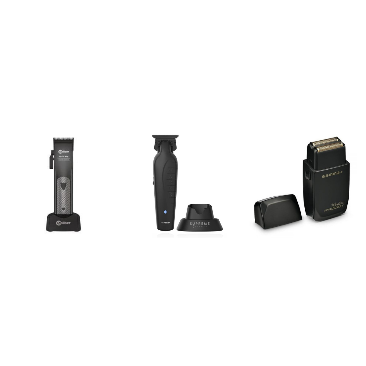 Blackout Pro Fade Kit 3-piece bundle: Caliber clipper, Supreme Vader trimmer, Gamma+ Prodigy foil shaver