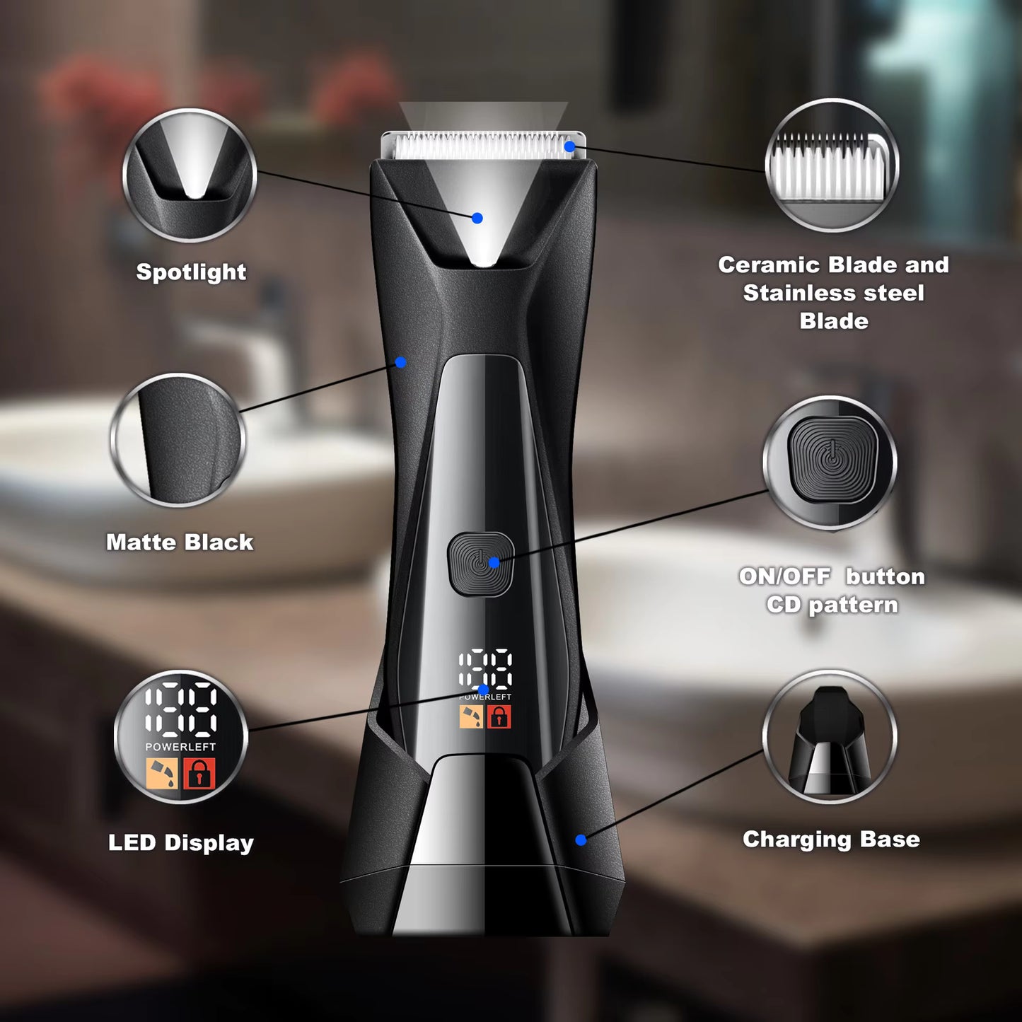 2-in-1 Body Hair Trimmer for Men with Ceramic and Stainless Steel Blades