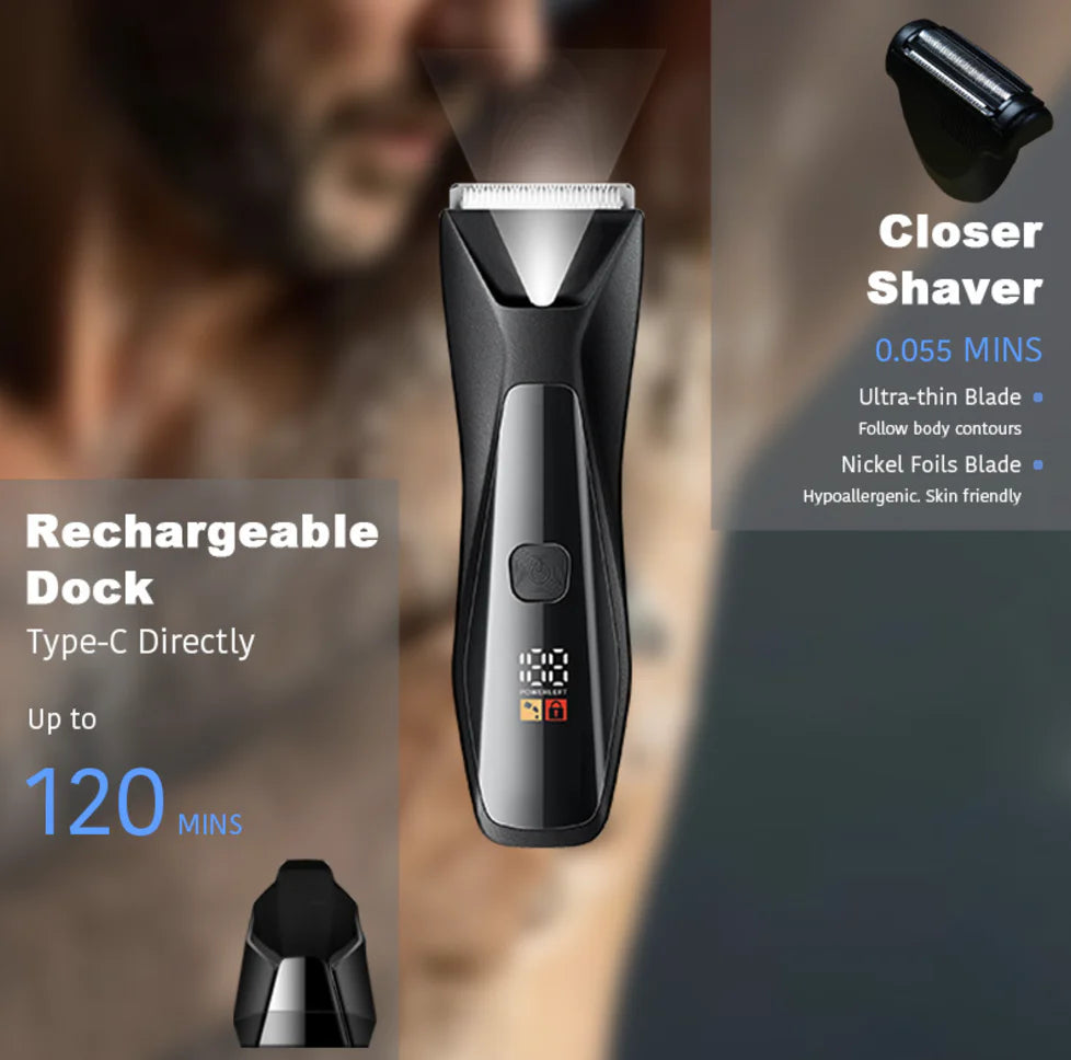 2-in-1 Body Hair Trimmer for Men with Ceramic and Stainless Steel Blades