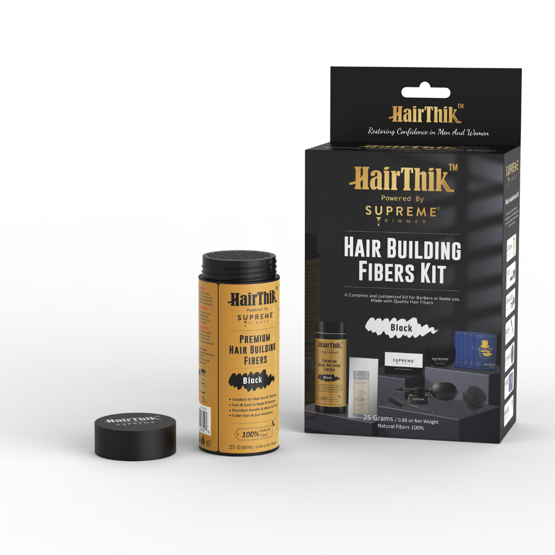 Supreme Trimmer HairThik 11-in-1 hair fiber kit – Black fiber bottle and tools