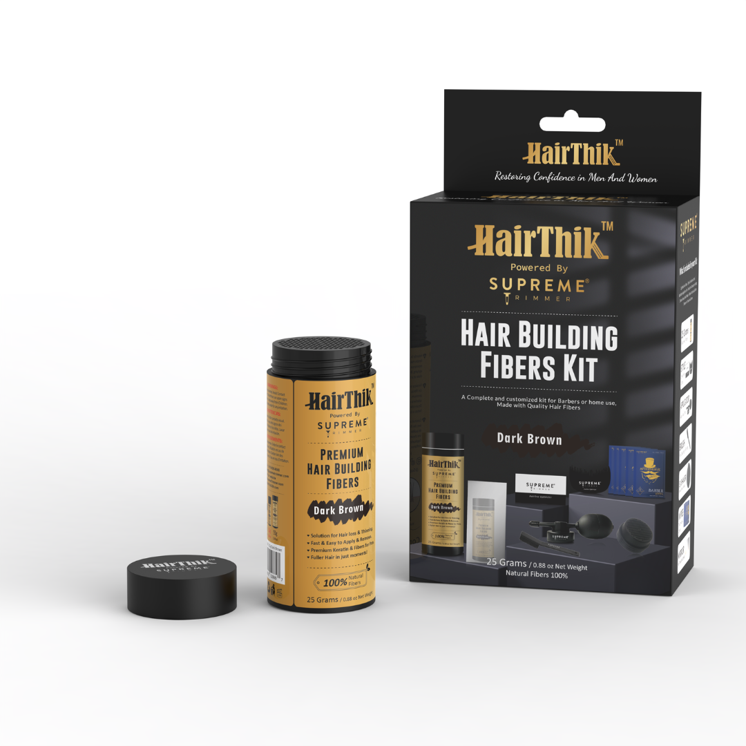 Supreme Trimmer HairThik 11-in-1 hair fiber kit – Black hair fiber application result