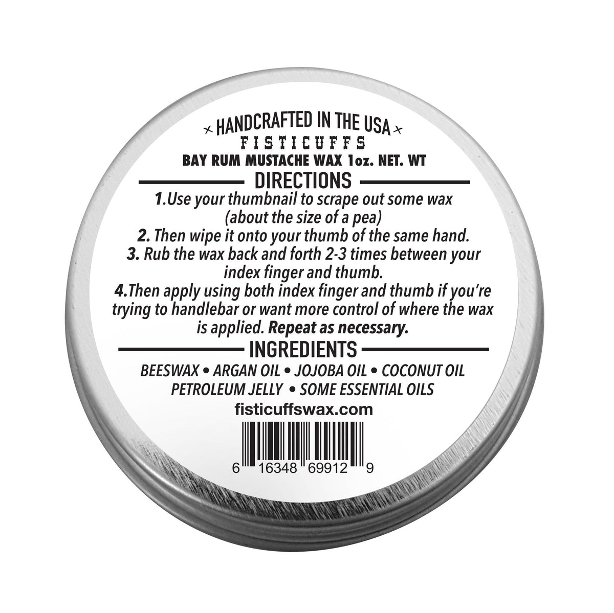 Fisticuffs Bay Rum Original Hold Mustache Wax – AMAZON2022BAYRUMROUNDWAXINGREDIENT product view