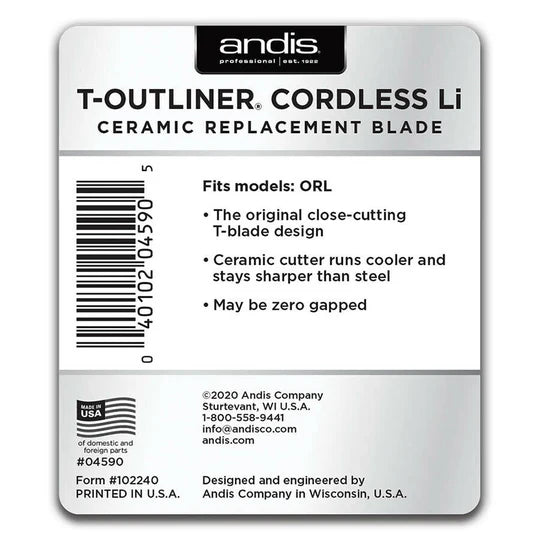 Andis ceramic T-Outliner Cordless Li replacement blade #04590