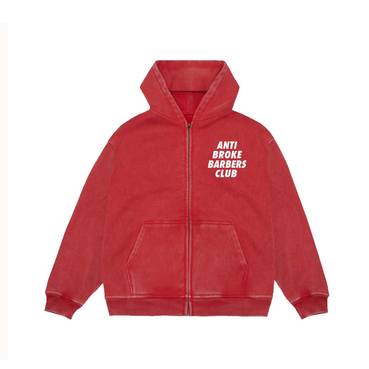 Anti Broke Barbers Club Sun Faded Trademark Red Zip Hoodie