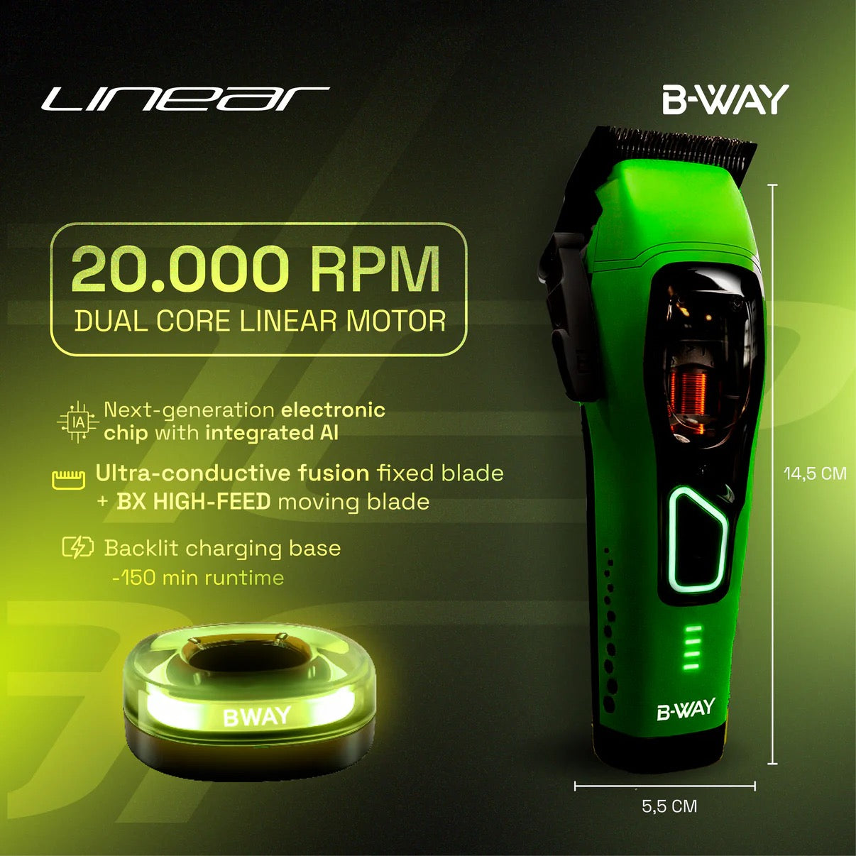B-Way Linear Clipper Lemon Dual Core AI Professional Clipper