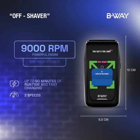 B-Way professional black shaver OFF-SHAVER 9000 rpm