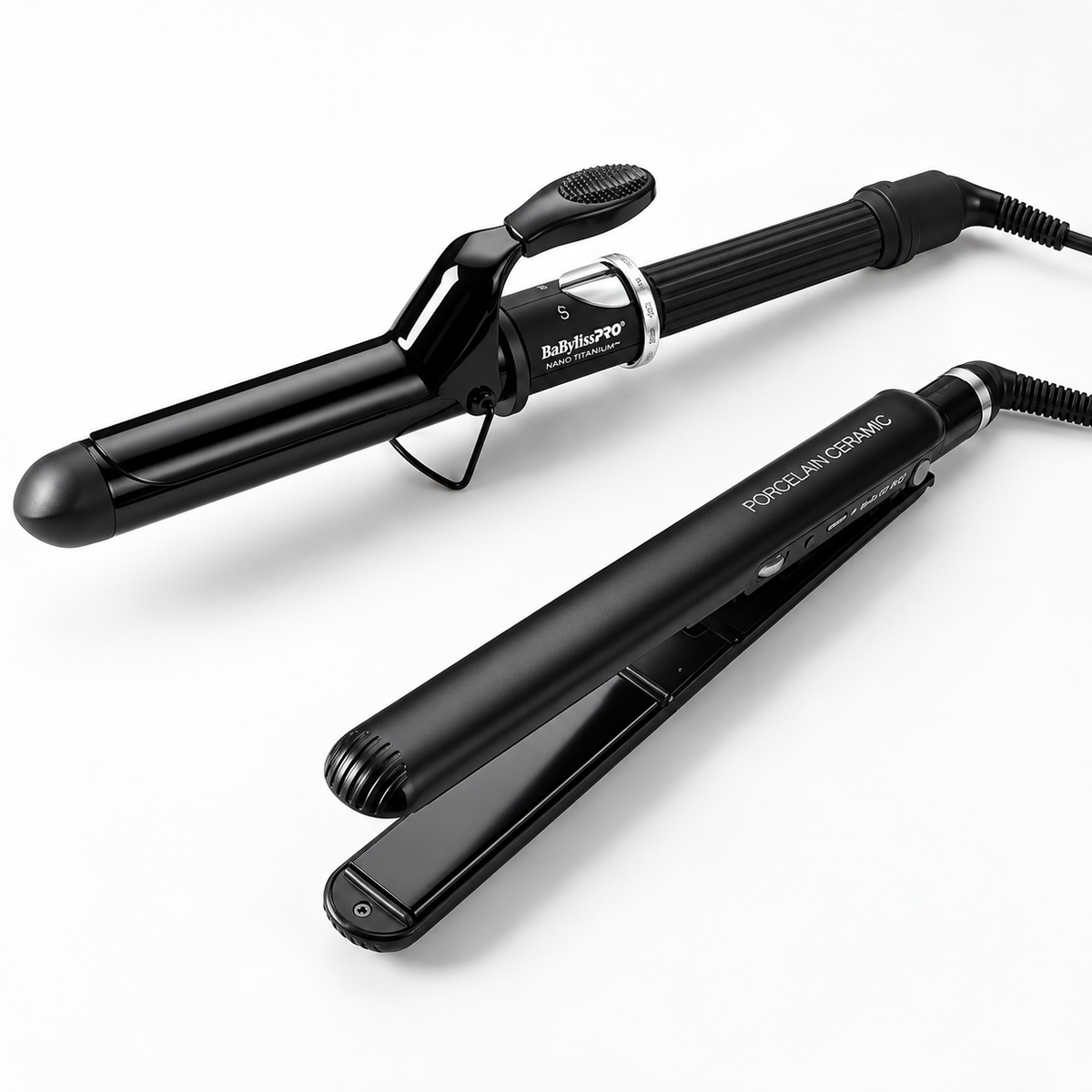 BaBylissPRO Porcelain Ceramic Flat Iron & Spring Curling Iron Set #BPCPP6UC