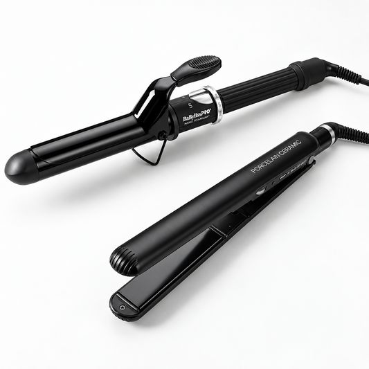 BaBylissPRO Porcelain Ceramic Flat Iron & Spring Curling Iron Set #BPCPP6UC