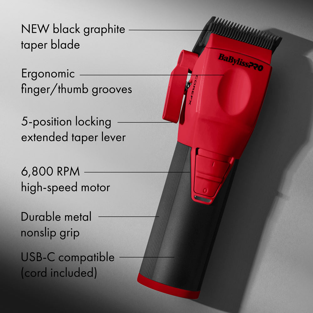 BaBylissPRO CoreFX Clipper Red #FX86RD – Graphite Taper Blade