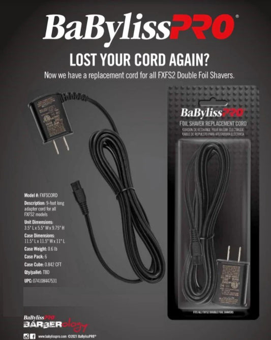 BaBylissPRO Foil Shaver Replacement Power Cord – 9 ft Cord for FXFS2 Models #FXFSCORD