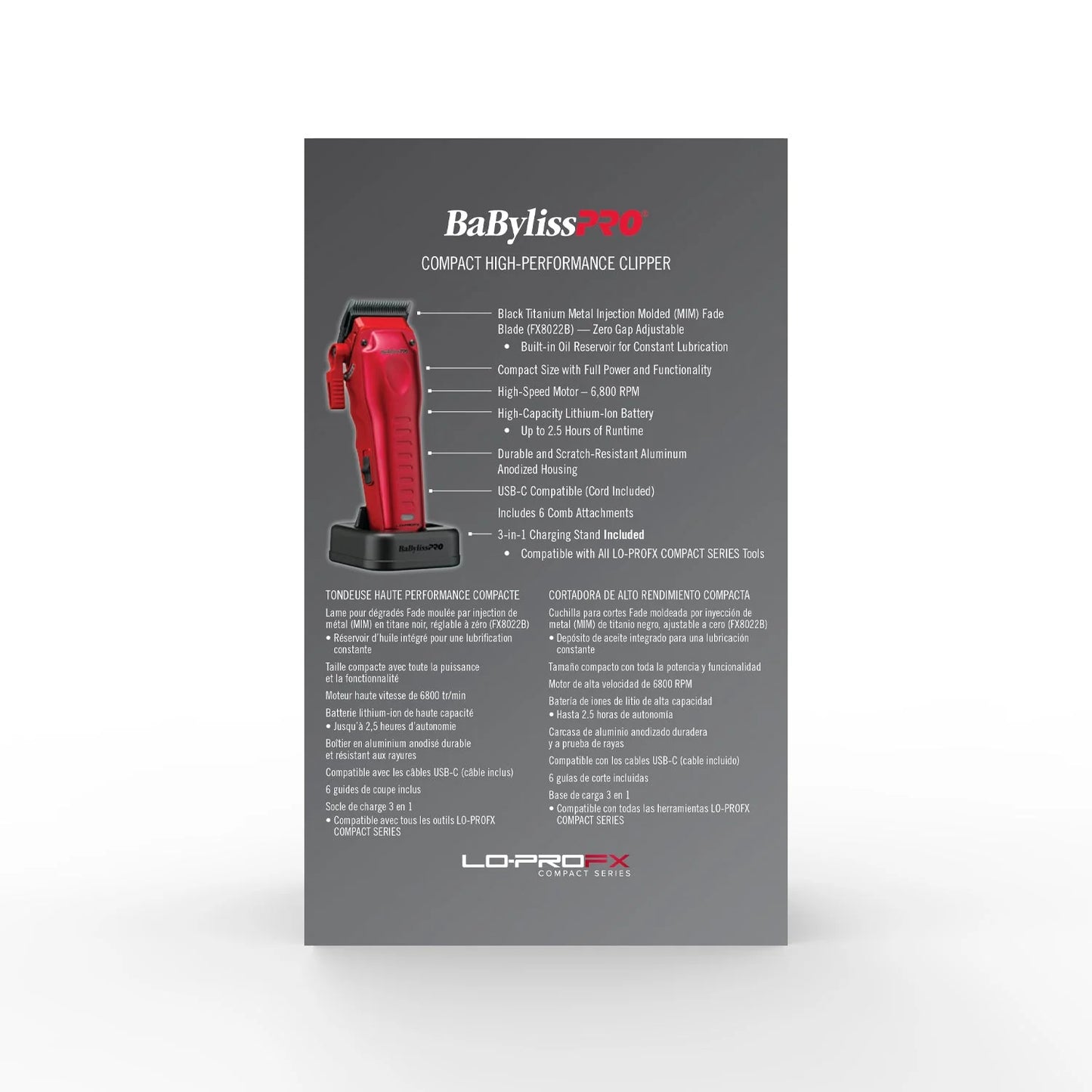 BaBylissPRO LO-PROFX Compact Clipper Red #FX82RD – 6,800 RPM