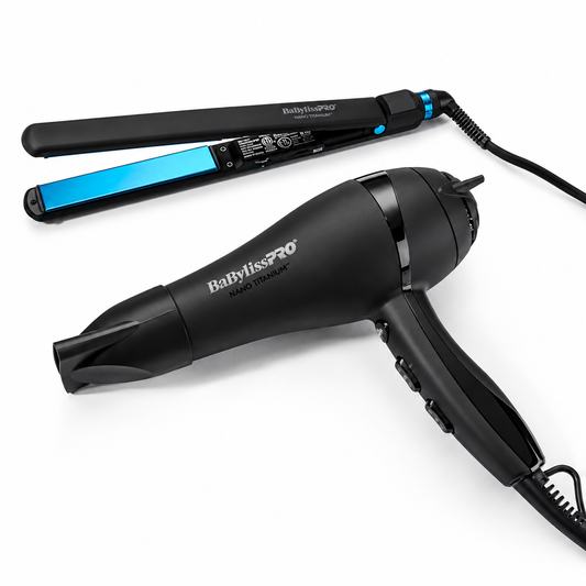 BaBylissPRO Nano Titanium Matte Black Dryer & Flat Iron Set #BNTPPMB415