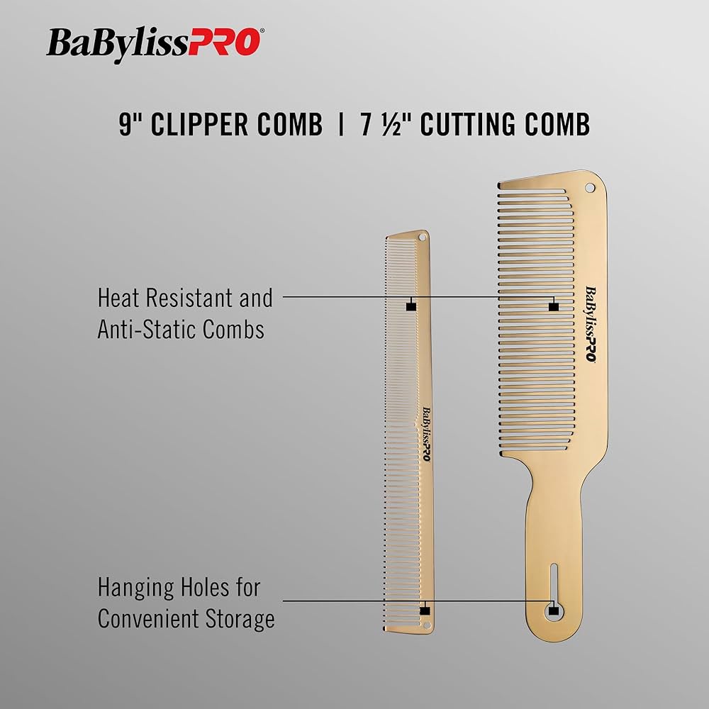 BabylissPro BARBERology GoldFX Metal Comb Set #BCOMBSET2G