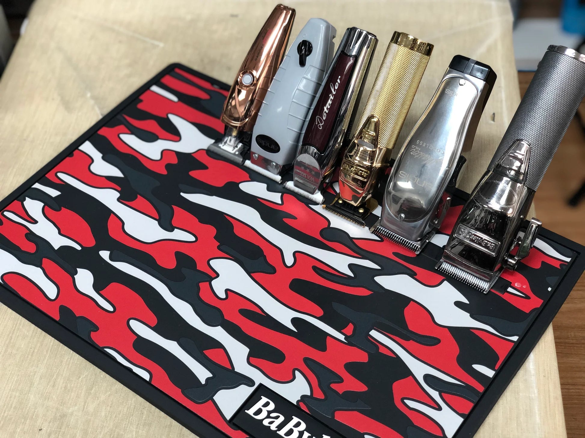 BabylissPro Professional Magnetic Barber Mat – Heat Resistant, Non-Slip, Camo Pattern, Holds 5 Clippers/Trimmers – #BMAGMAT