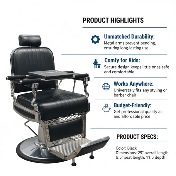 BarberMate Bar Style Child Seat Black Universal Barber Chair Booster