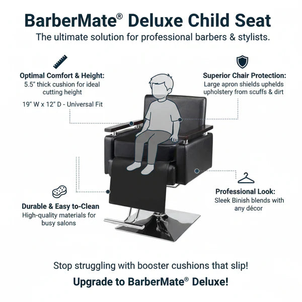 BarberMate Deluxe Child Seat Booster Cushion Black for Barber and Salon Chairs
