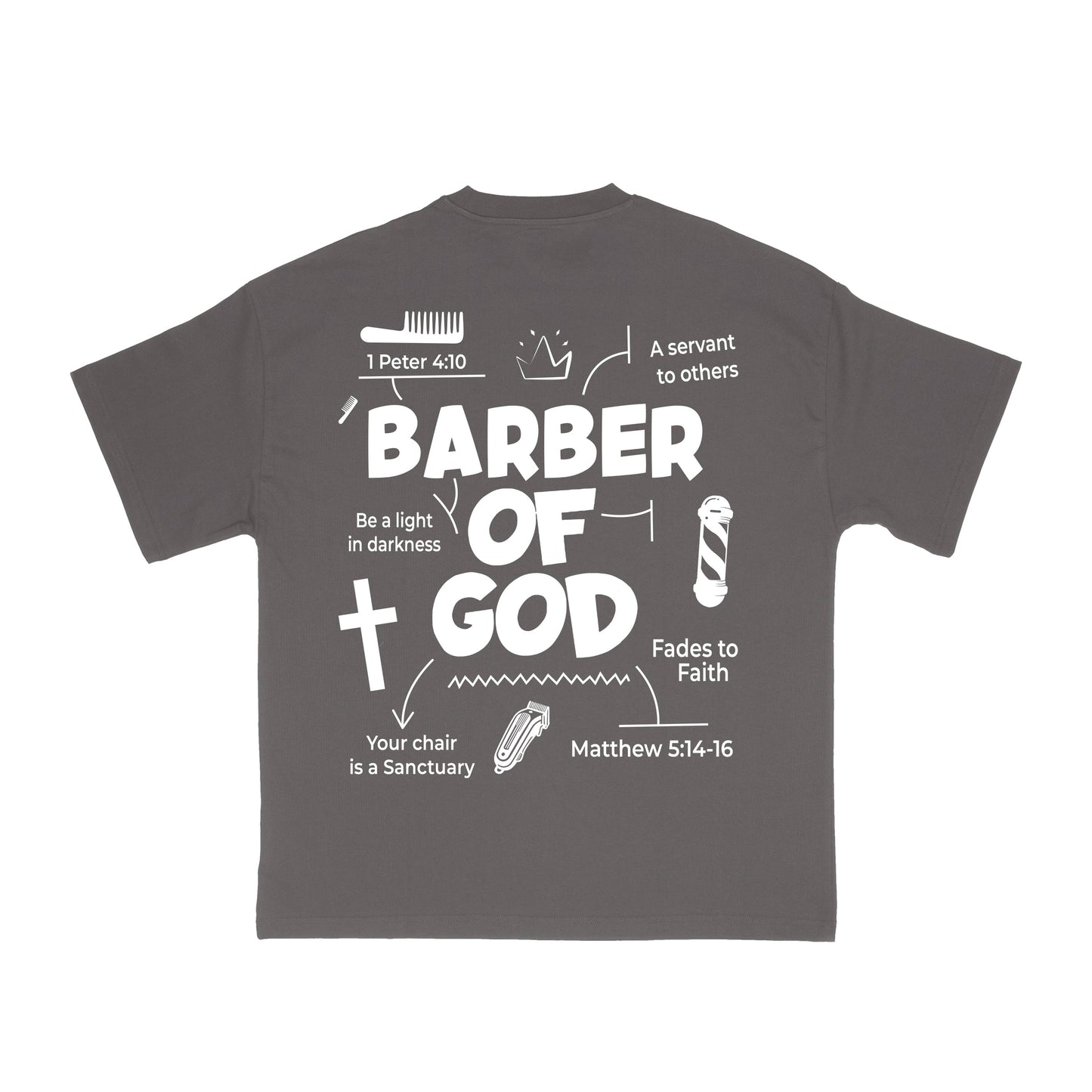 Barber Of God vintage grey heavyweight t-shirt with white graphic