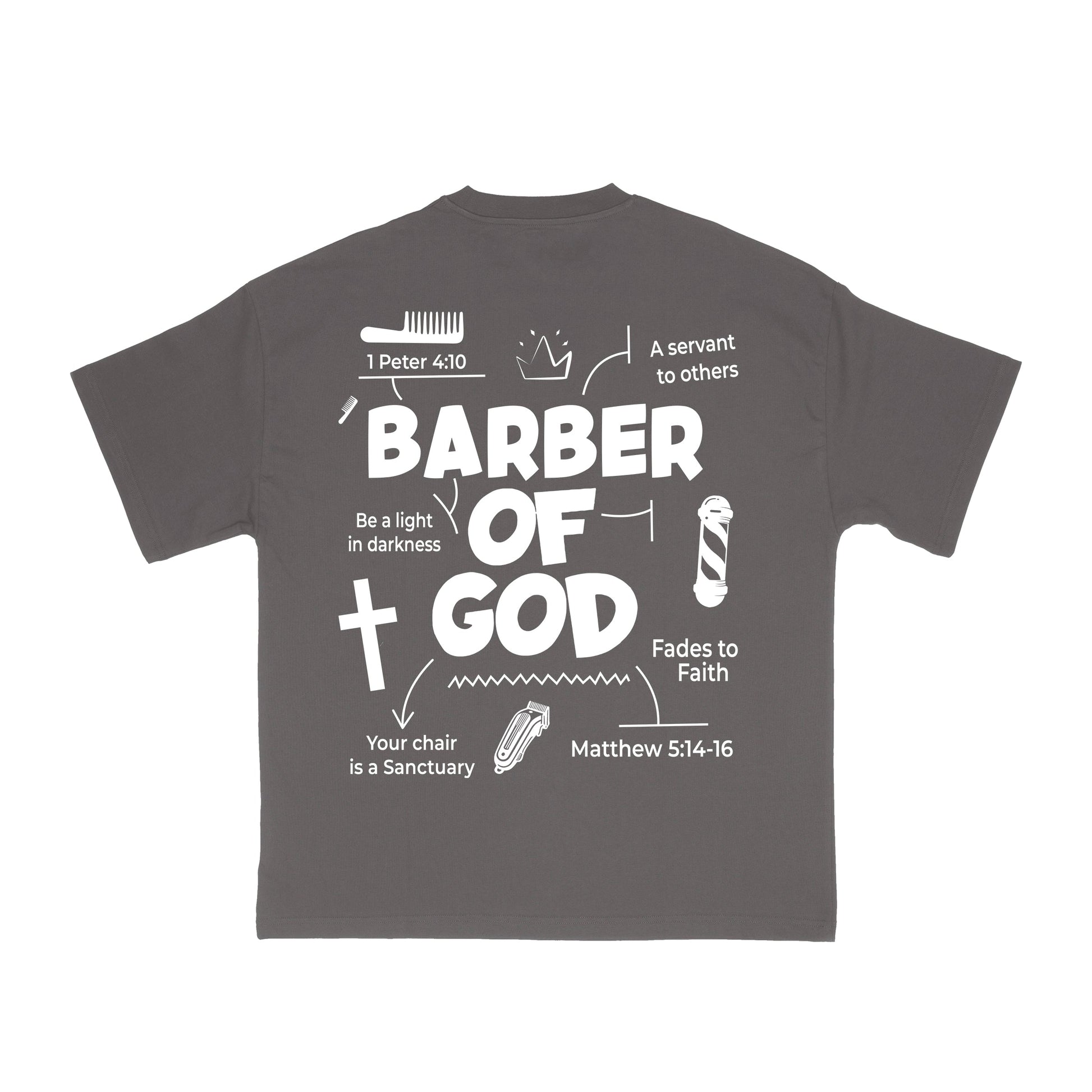 Barber Of God vintage grey heavyweight t-shirt with white graphic