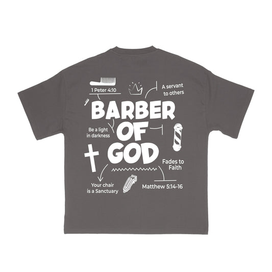 Barber Of God vintage grey heavyweight t-shirt with white graphic
