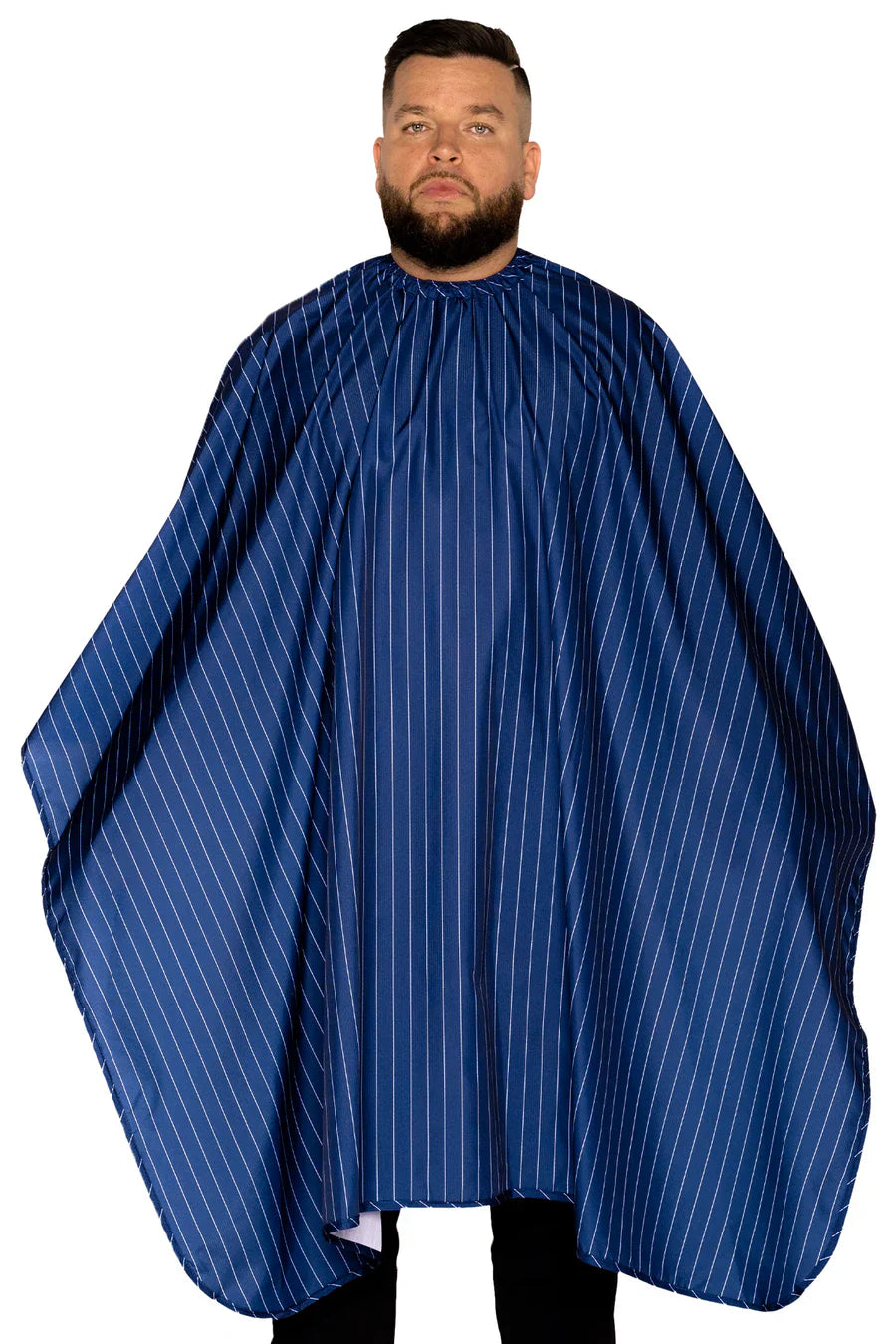 Barber Strong Classic Collection hair-repellent cape - Blue with white pinstripes