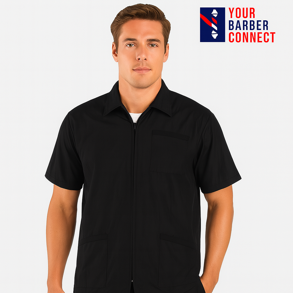 Betty Dain Premier Barber Jacket black nylon water-resistant barber coat