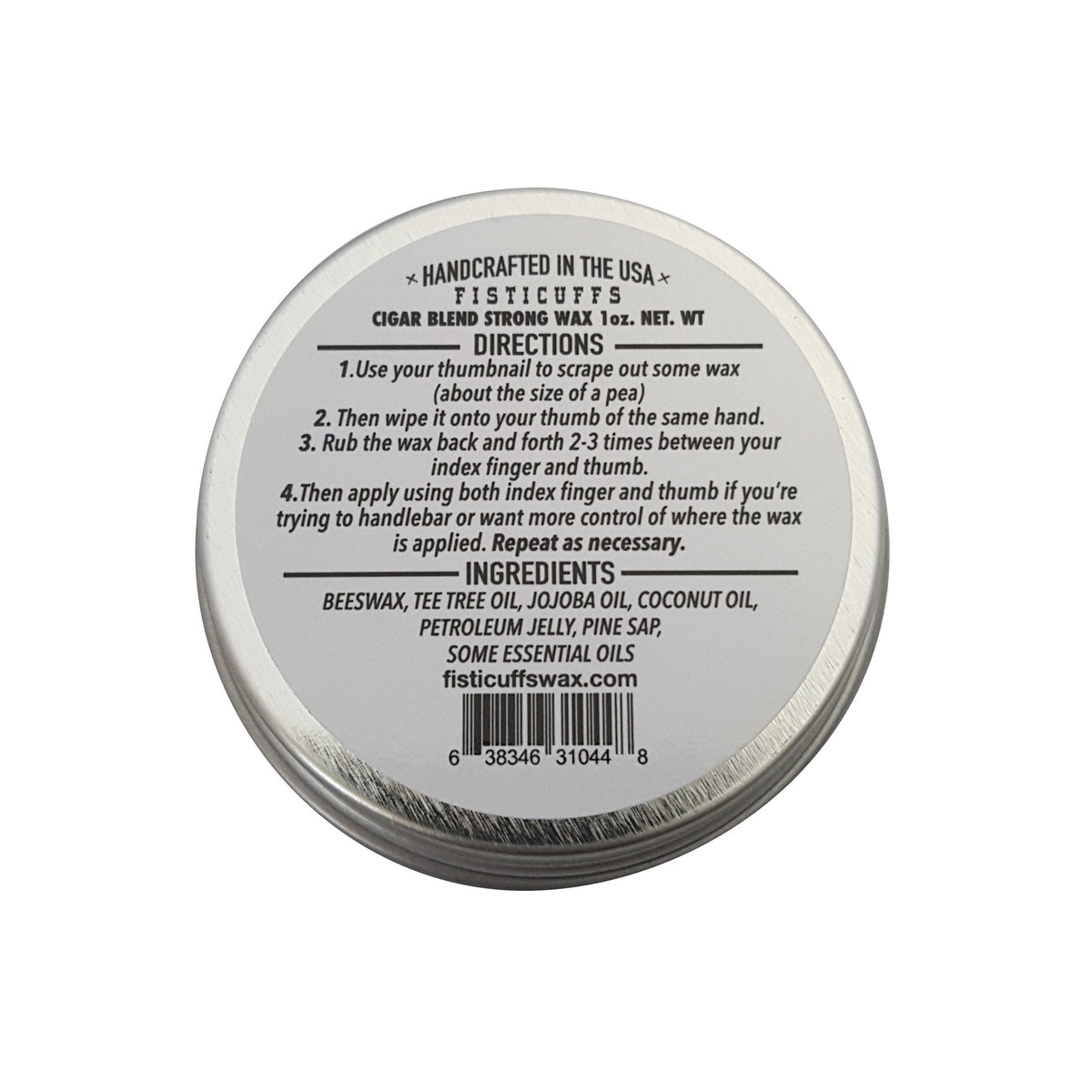 Fisticuffs Cigar Blend mustache wax back label