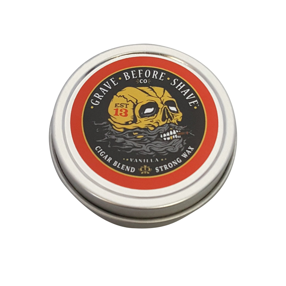 Fisticuffs Cigar Blend strong hold mustache wax closed tin