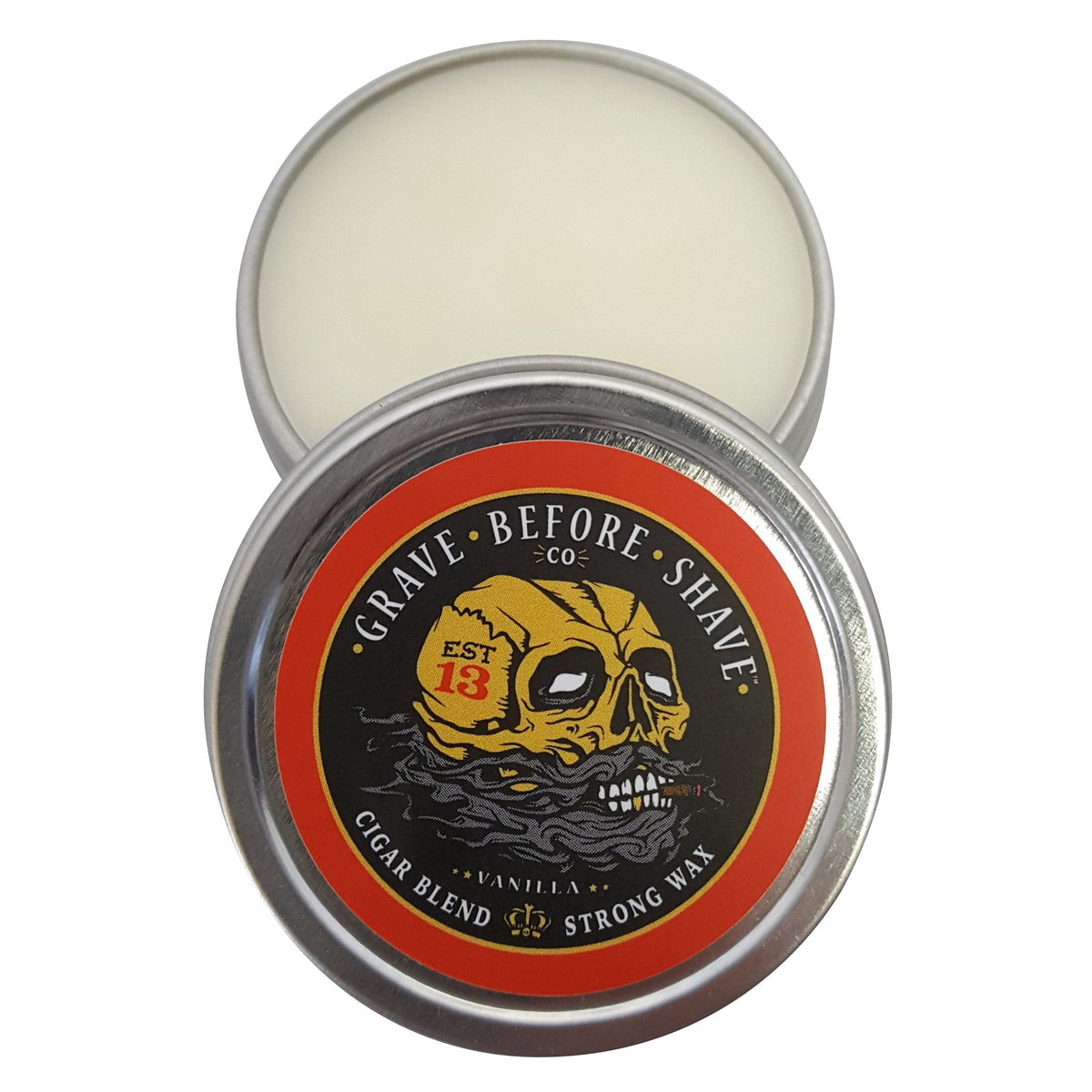 Fisticuffs Cigar Blend strong hold mustache wax open tin