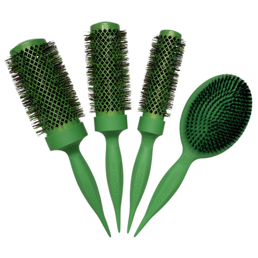 COCCO Aura Brush Set green round brush and paddle brush