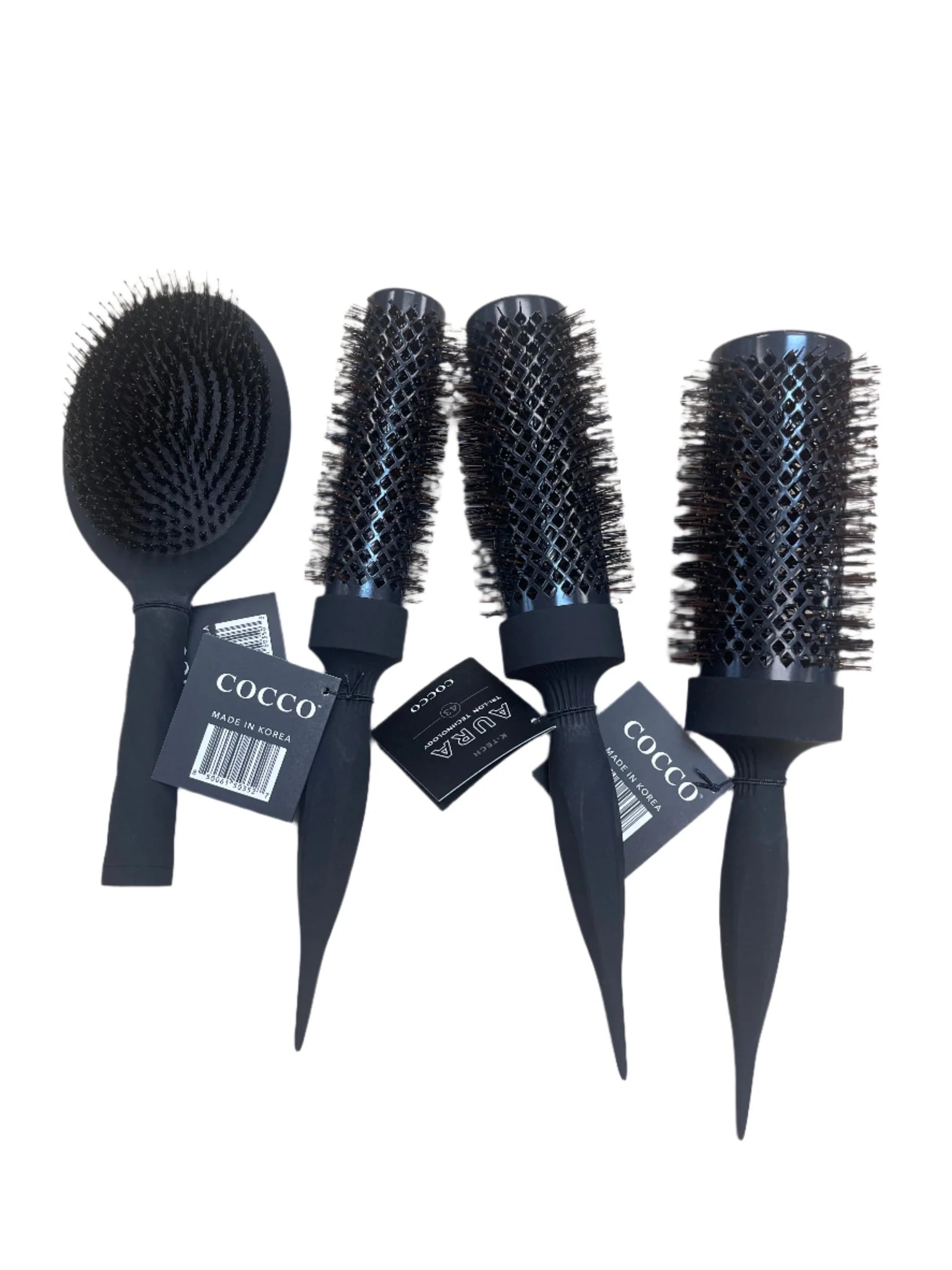 Cocco Aura Brush Set Black Graphene Ceramic Round and Paddle Brushes