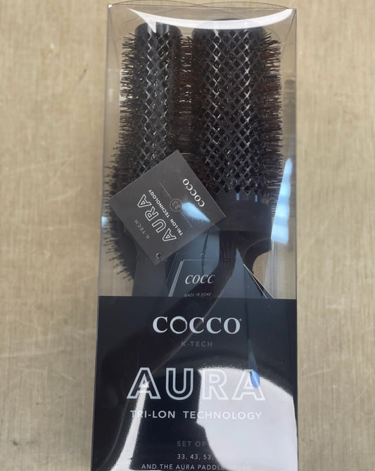Cocco Aura Brush Set Black Graphene Ceramic Round and Paddle Brushes