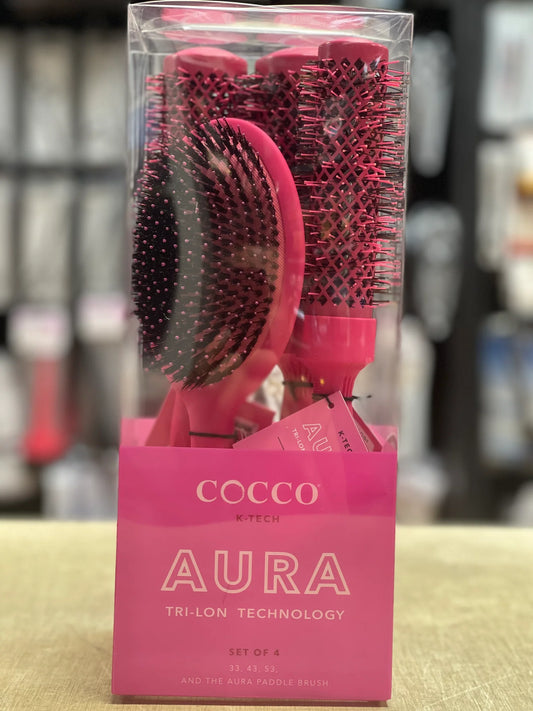 Cocco Aura Brush Set – Pink | Graphene Ceramic Round & Paddle Brush for Professional Styling